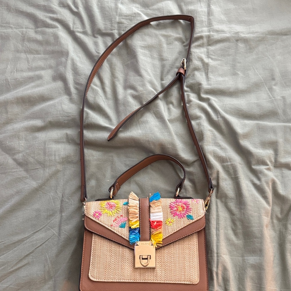 Embroidered Brown Crossbody Bag